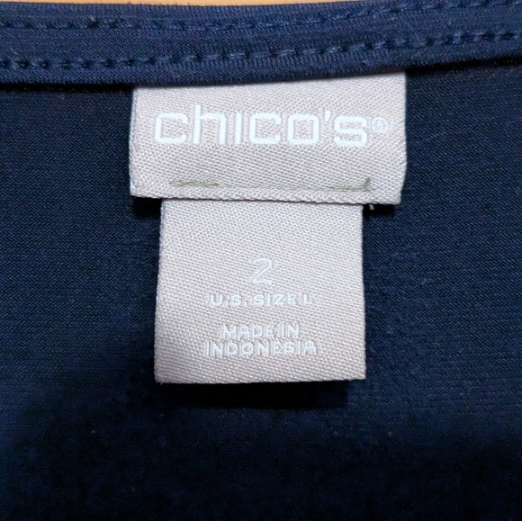 Chicos Shirt Siz 2 LG Top Navy Blue LS Blouse Embellished Casual Evening Party - Picture 5 of 9